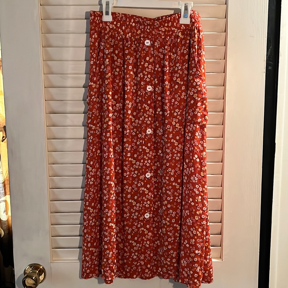 Orange Floral Skirt